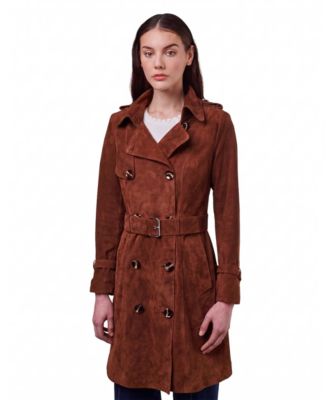 Women's Suede Double-Breasted Belted Trench Coat