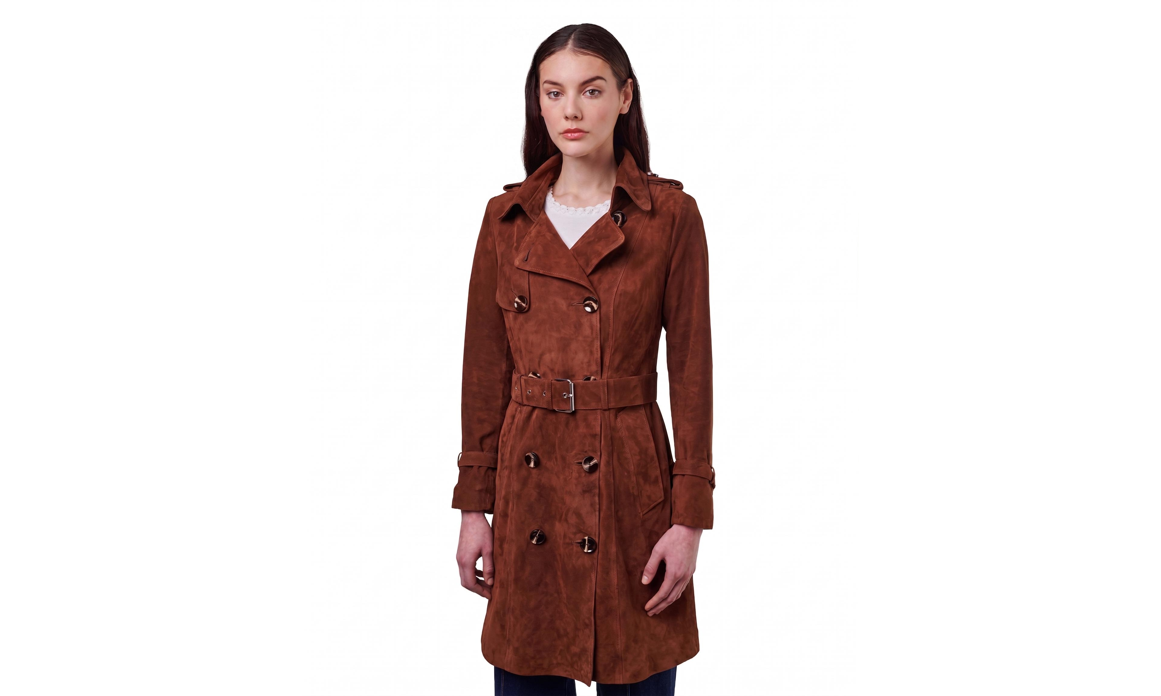 Furniq Uk Women's Suede Double-Breasted Belted Trench Coat, Created for Macy's