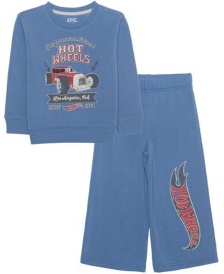 Boys' 12M-5T Hot Wheels Graphic Crewneck Long-Sleeve Sweatshirt and Pants, 2-Piece Set