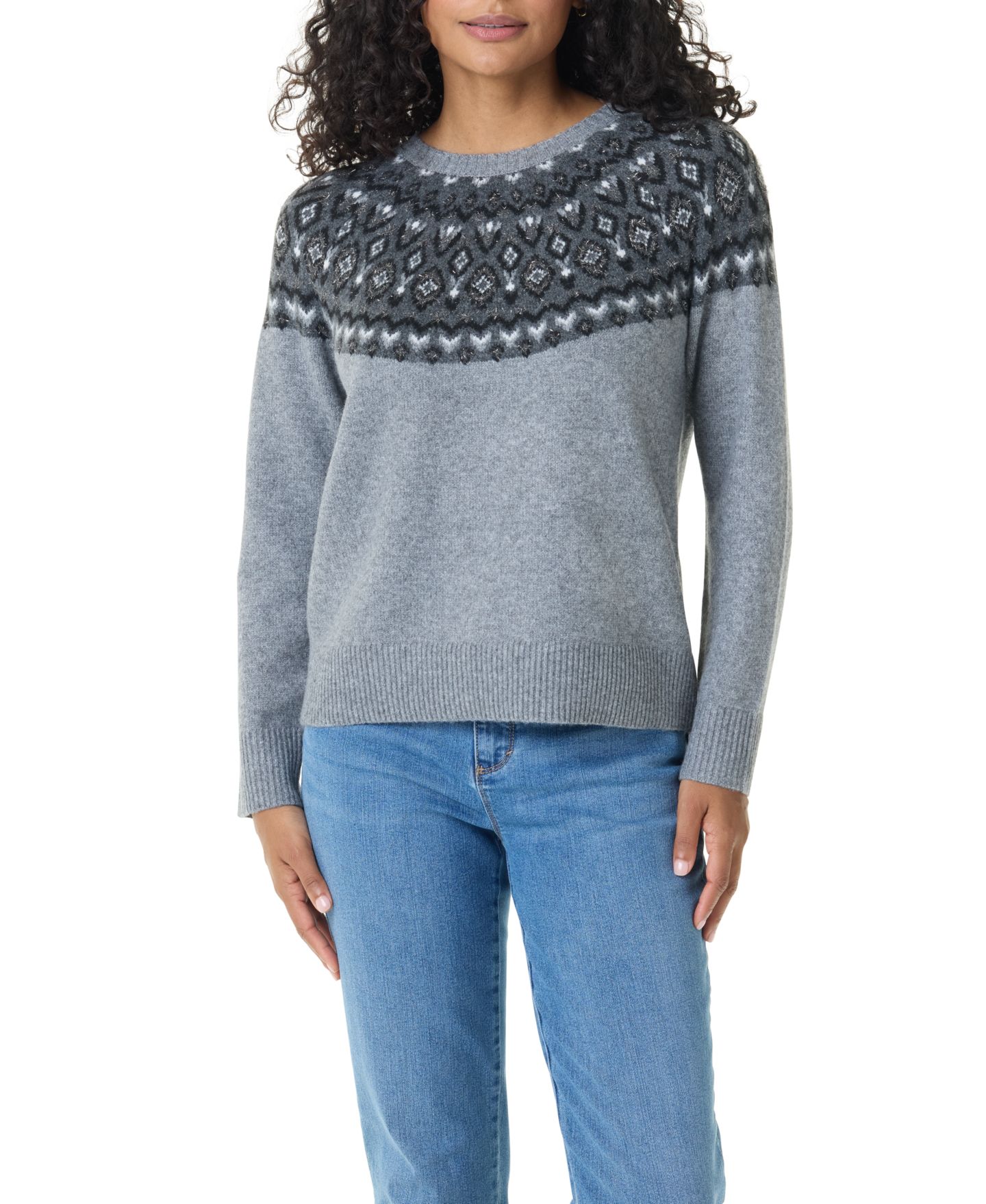 Женский свитер Gloria Vanderbilt Fair Isle Sweat Crewneck Long-Sleeve, цвет: Угольный — фото 1