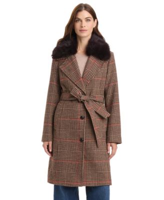 Women's Belted Coat W/ Detachable Fur Collar