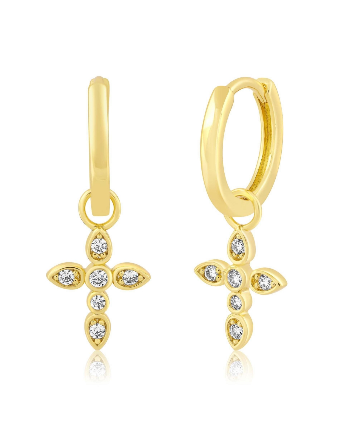 Simona Cubic Zirconia Cross Charm Huggie Hoop Earrings