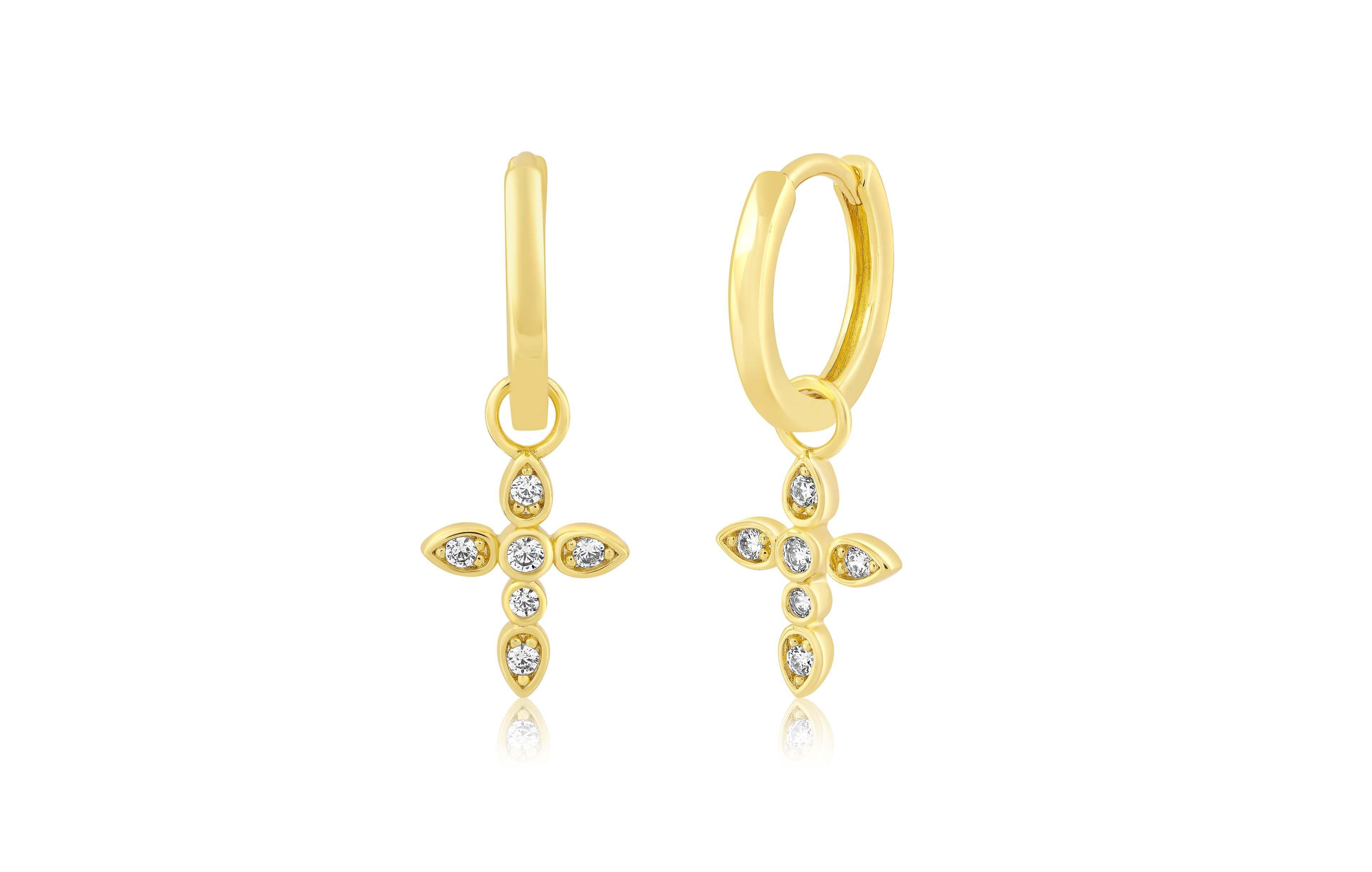 Simona Cubic Zirconia Cross Charm Huggie Hoop Earrings