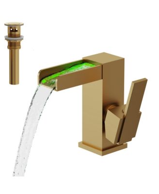 Single-Hole Waterfall Bathroom Sink Faucet Single-Handle Lever Sink Faucet with Pop-Up Drain Brushed