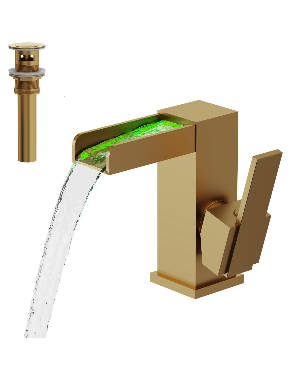 Everstein Single-Hole Waterfall Bathroom Sink Faucet Single-Handle Lever with Pop-Up Drain Brushed
