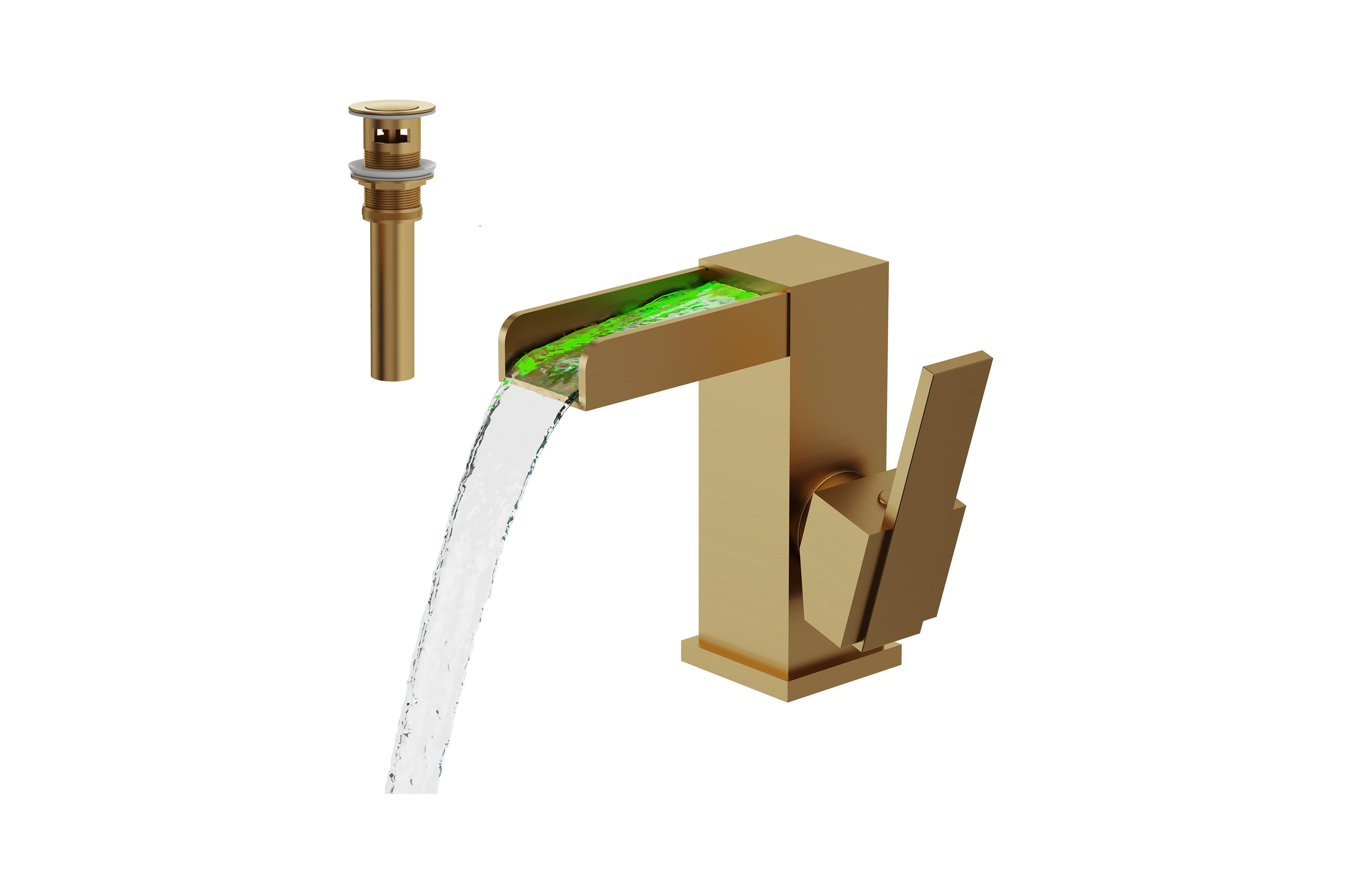 Everstein Single-Hole Waterfall Bathroom Sink Faucet Single-Handle Lever with Pop-Up Drain Brushed