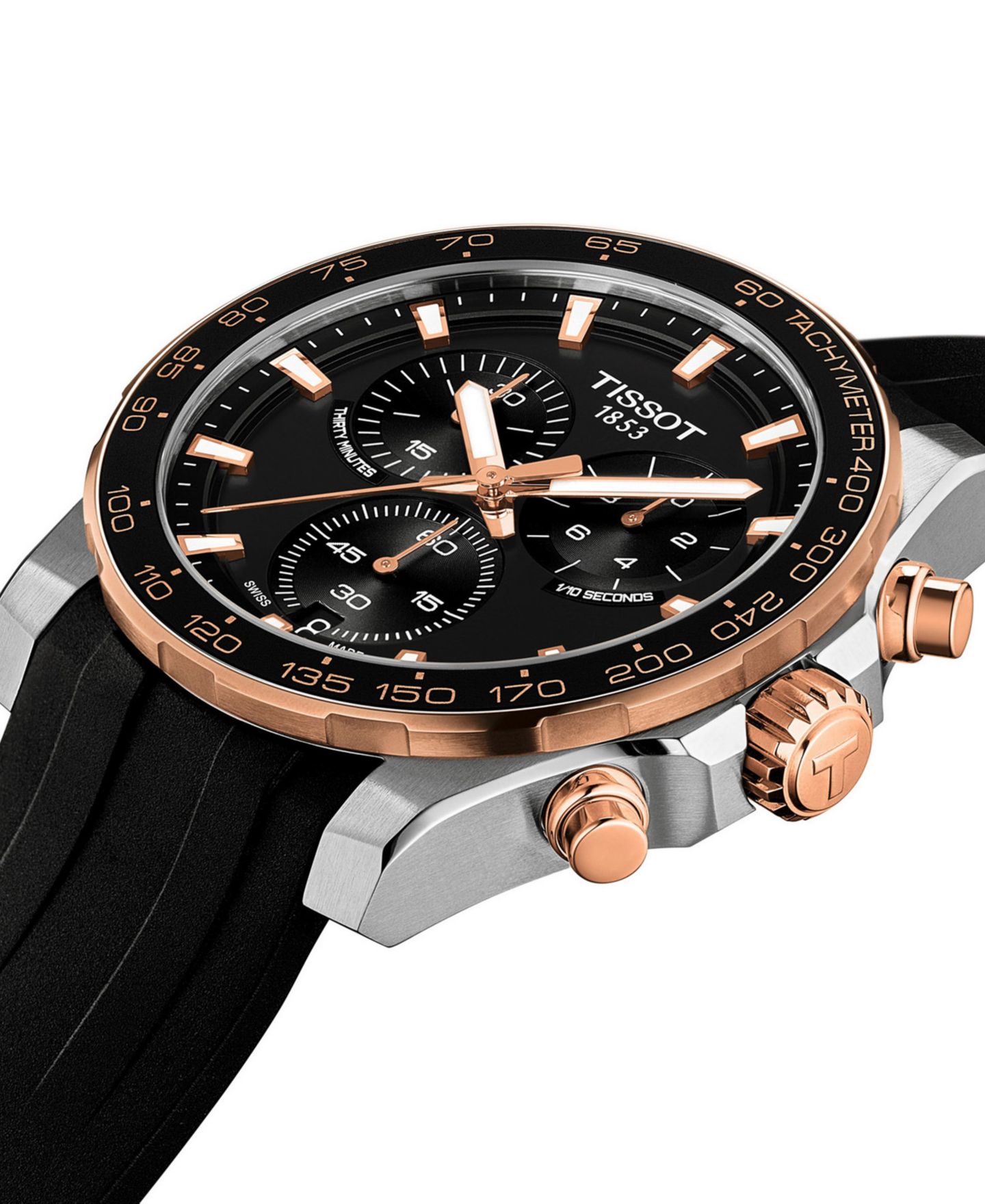 Мужские хронограф-часы Tissot Supersport Quartz с чёрным каучуковым ремешком, 42 мм — фото 5