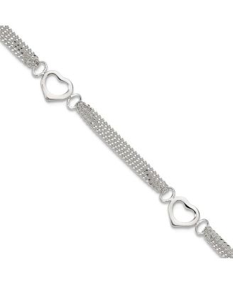 925 Sterling Silver 9 Inch or 10 Inch 8mm Wide Open Heart Multi-strand Anklet