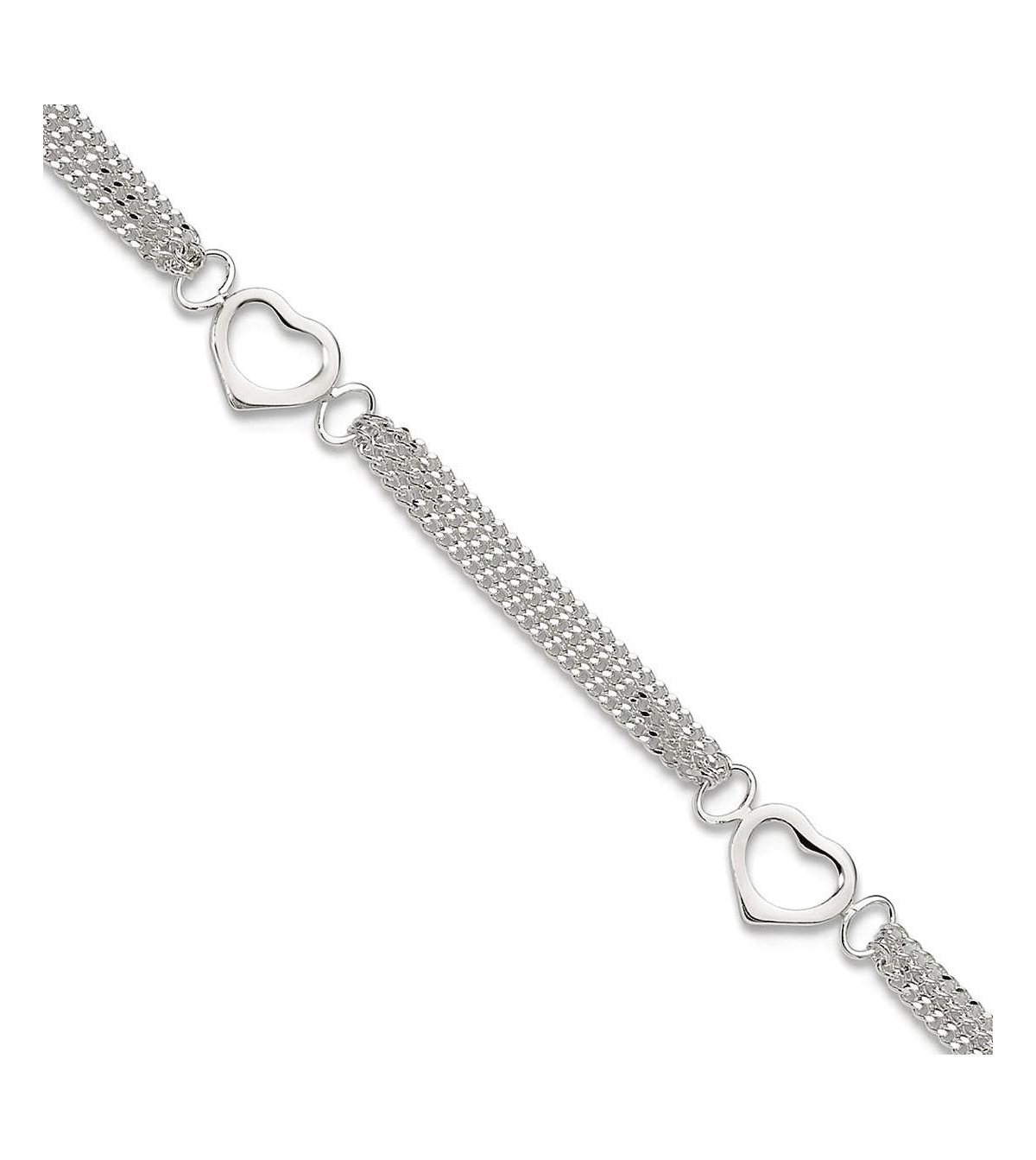 Curata Jewelry 925 Sterling Silver 9 Inch or 10 Inch 8mm Wide Open Heart Multi-strand Anklet