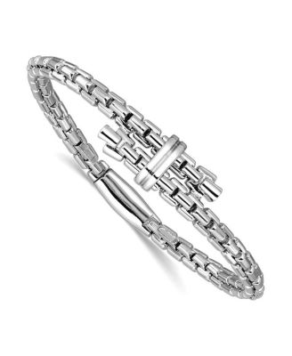 4.5mm Sterling Silver Rhodium-plated Fancy Link Bypass Bangle Bracelet