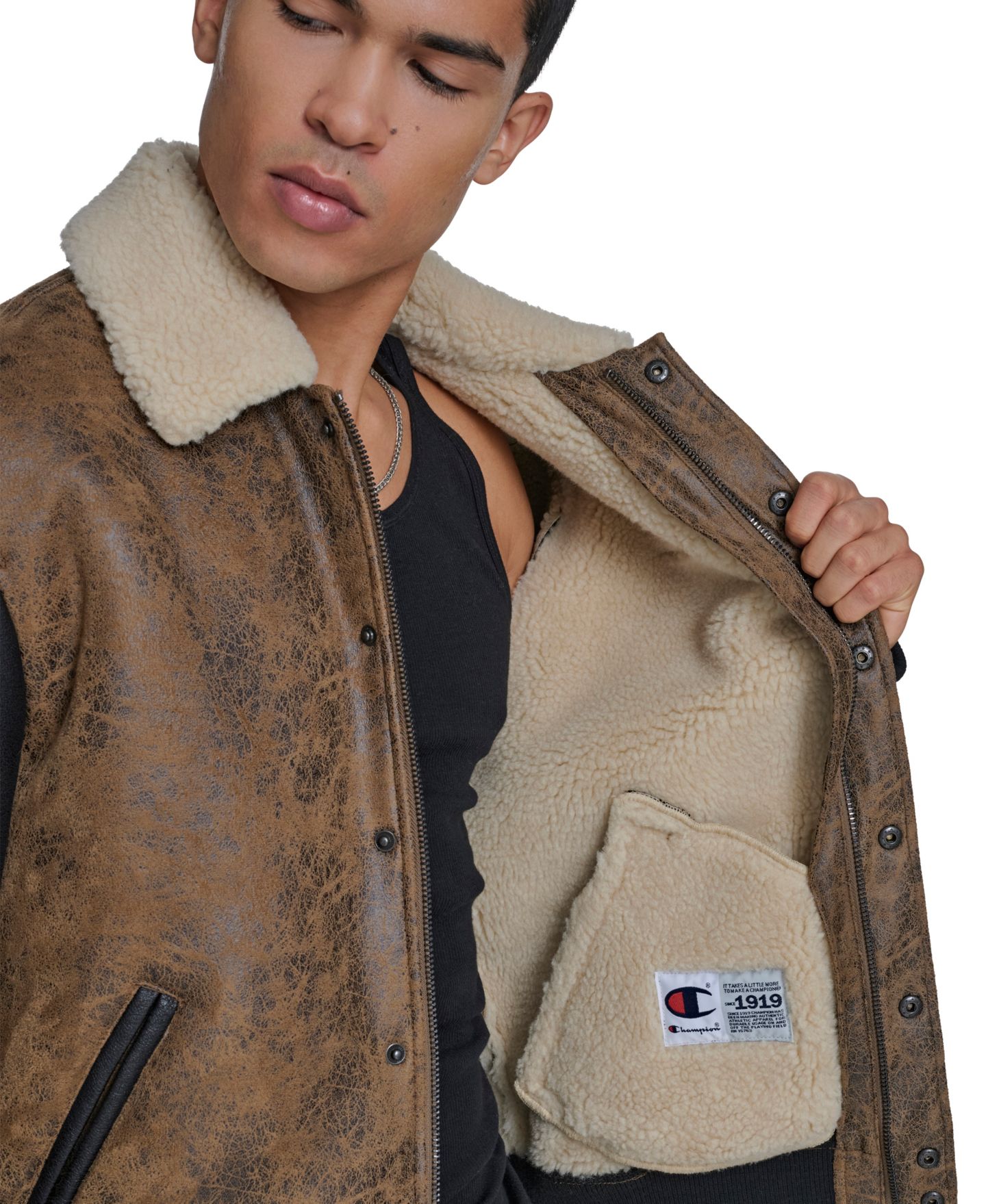 Мужская куртка Champion Faux Shearling Varsity, цвет: Винтажный коричневый — фото 5