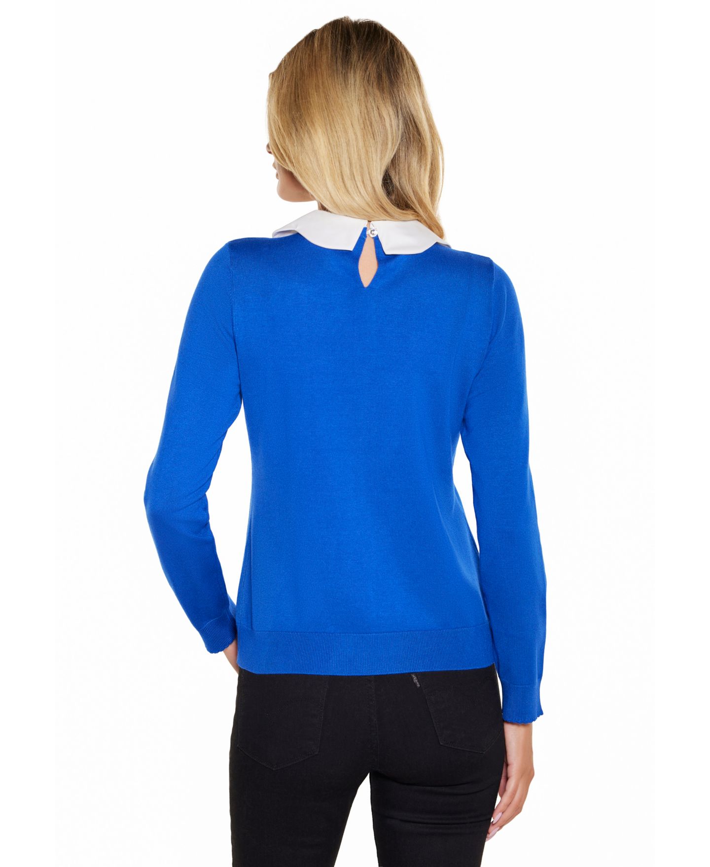 Женский свитер Belldini Scalloped Keyhole-Back Long-Sleeve Rayon-Blend Pullover, цвет: Кобальтовый — фото 4