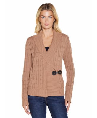 Women's Cable-Knit Shawl-Collar Wrap Cardigan Sweater