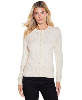 Women's Cable-Knit Pearlized-Embellished Cardigan Sweater
