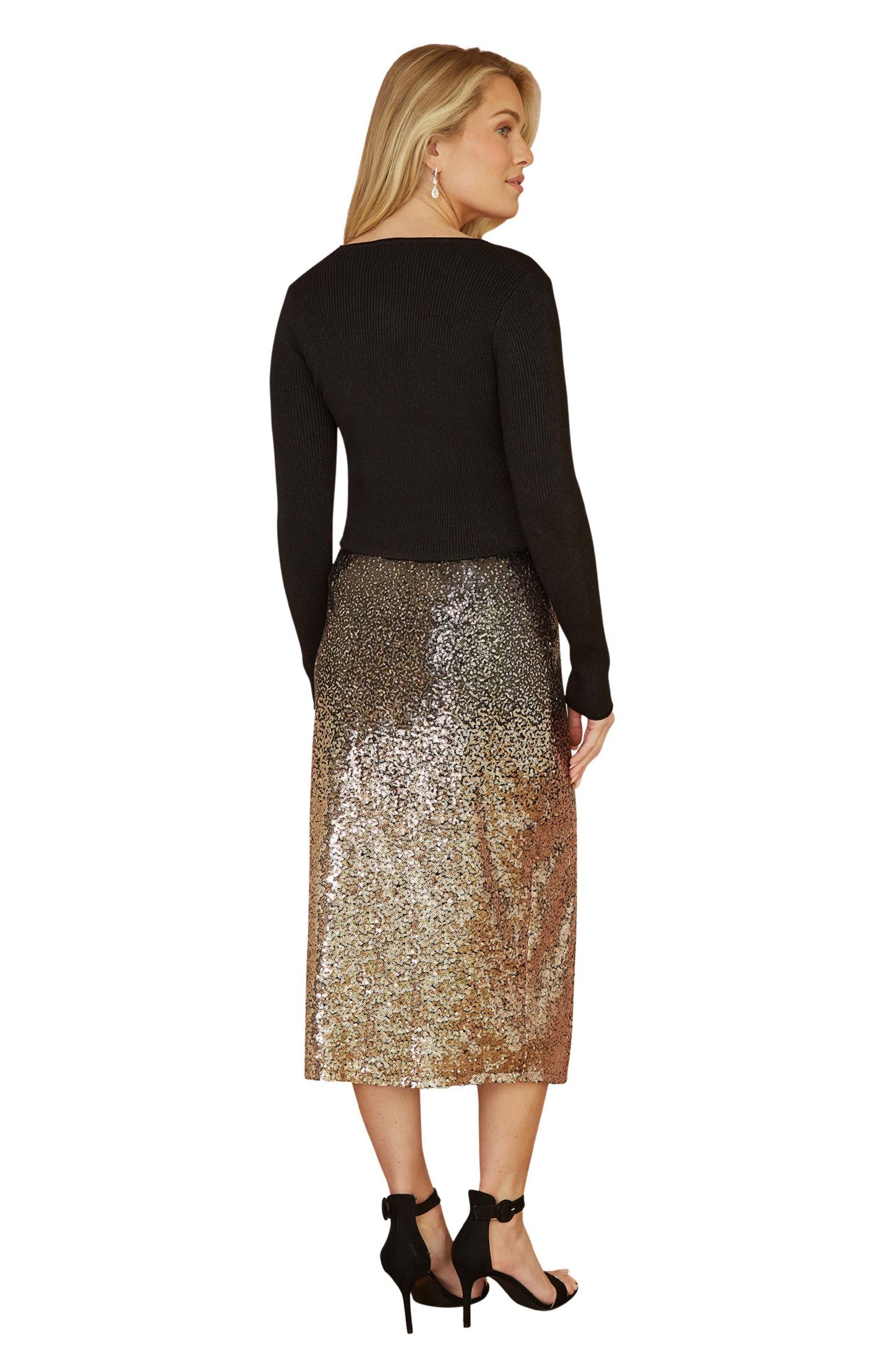 Женская юбка Yumi Sequin High-Waisted Ombre Midi, цвет: Чёрный — фото 3
