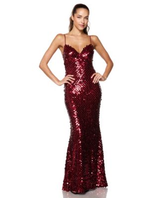 Juniors' Sequin and Beaded V-Neck Gown