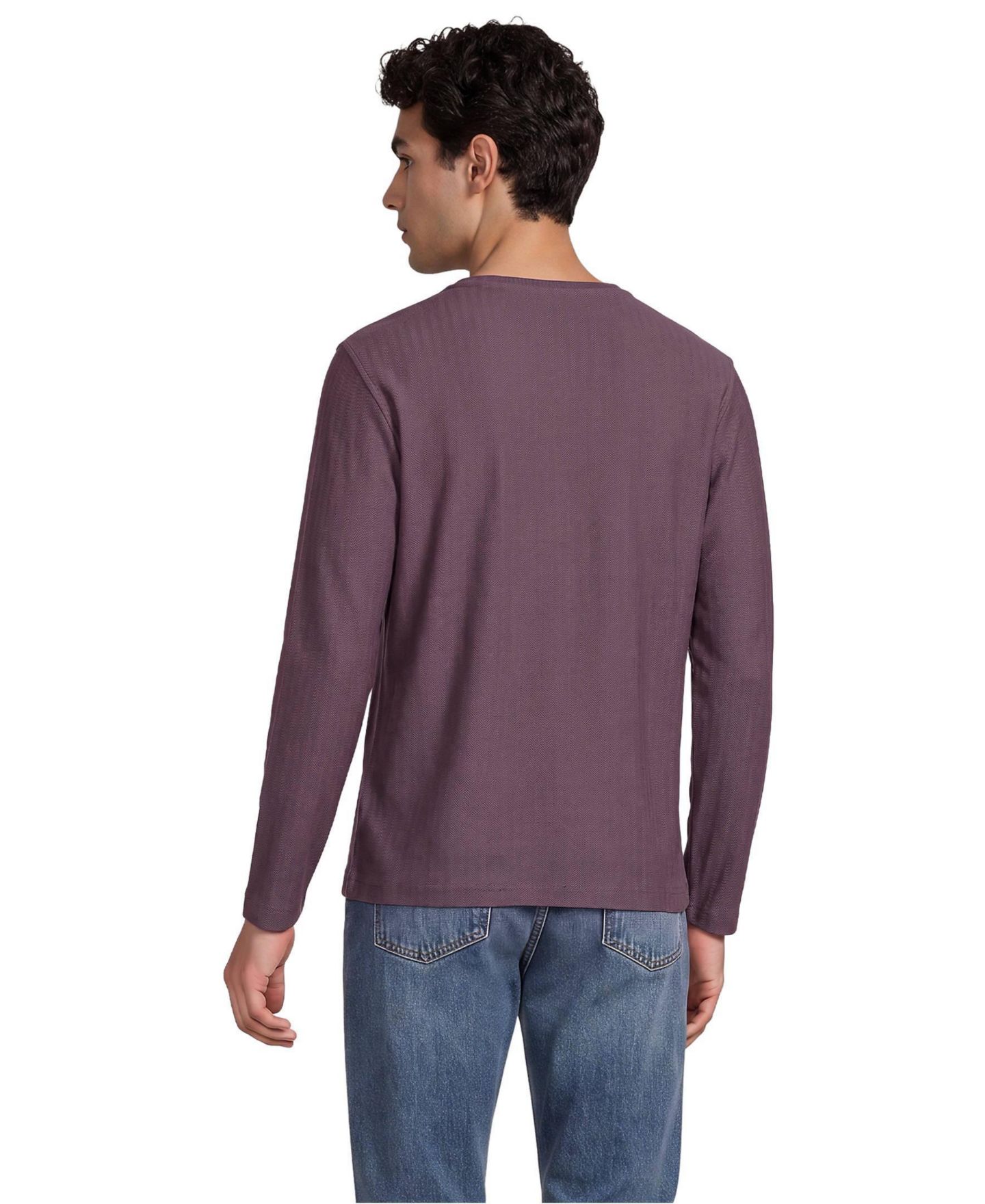 Мужской топ Lands' End Textured Herringbone Long-Sleeve Henley, цвет: Чёрный — фото 2