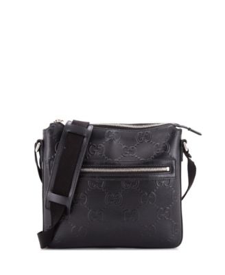 Small Front Zip Messenger GG Embossed Perforated Leather