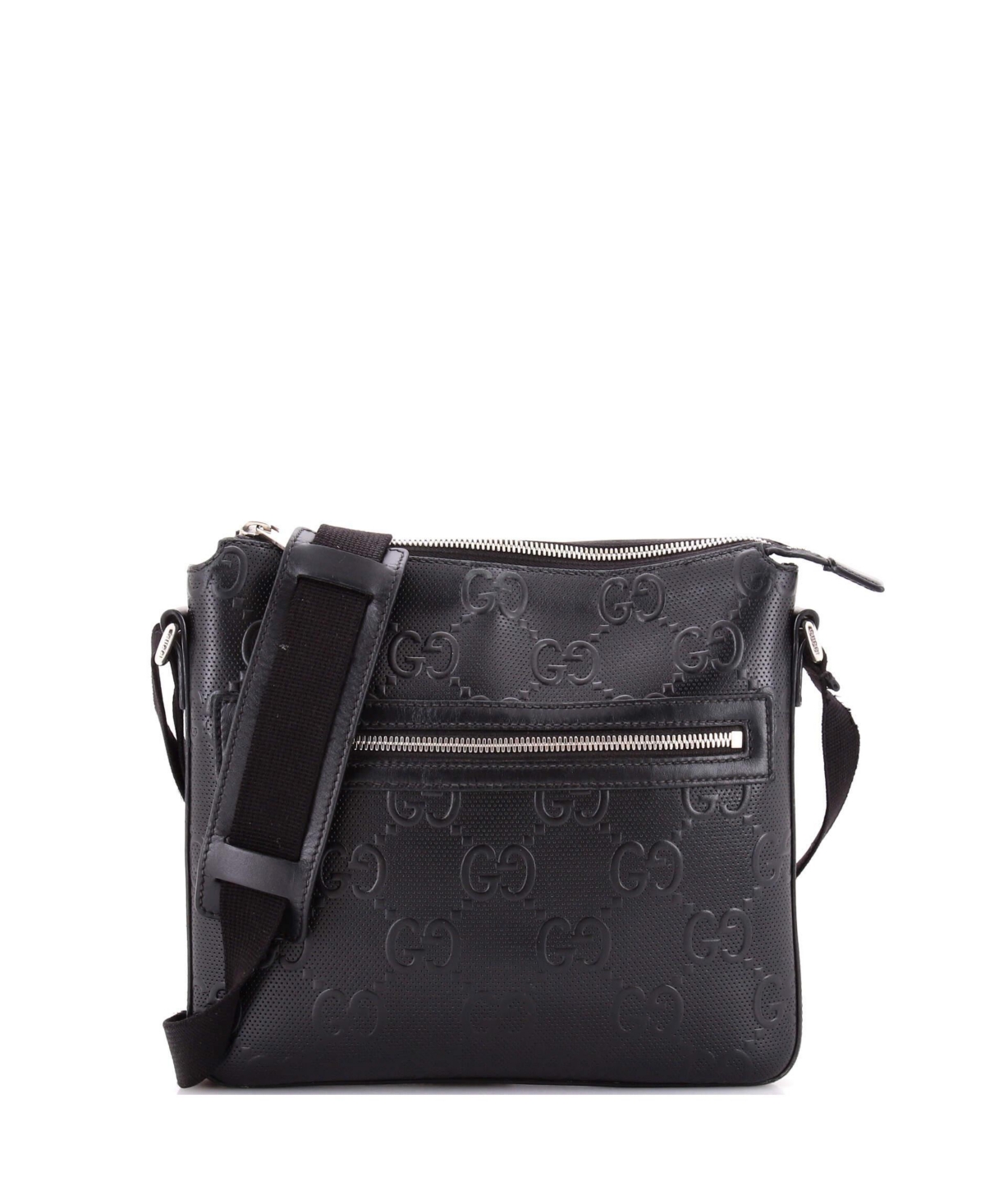 Pre-Owned Gucci Small Front Zip Messenger Gg Embossed Perforated Leather