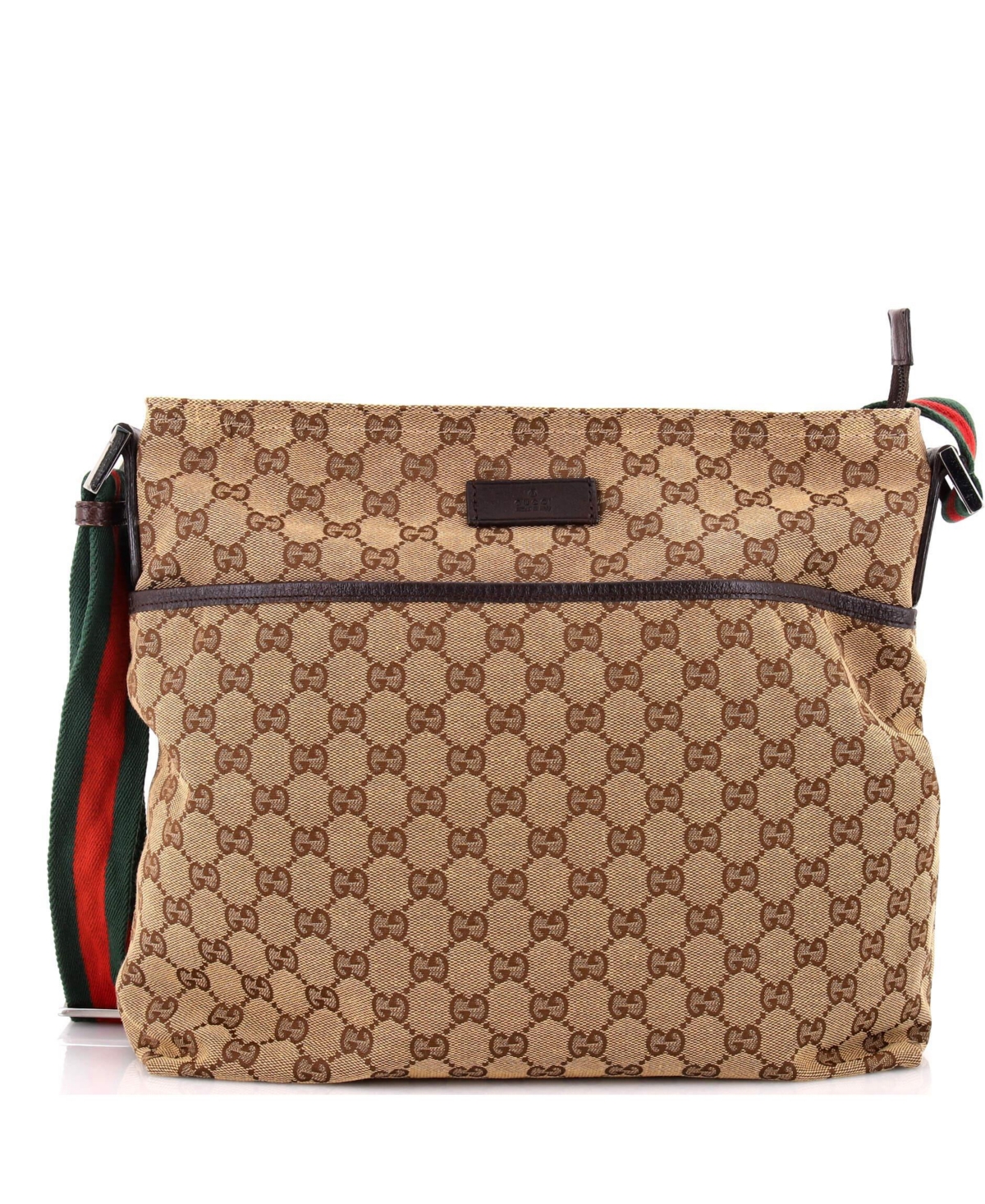 Pre-Owned Gucci Medium Front Pocket Web Messenger Gg Canvas - Brown