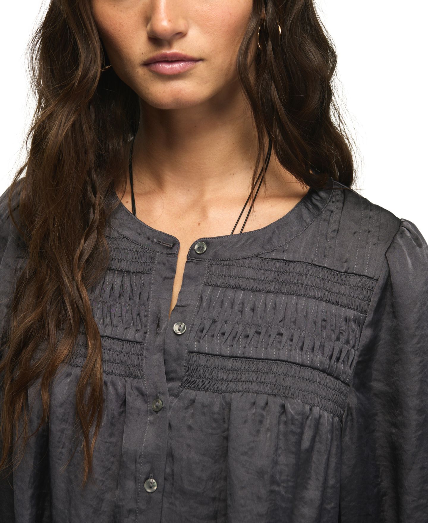 Женская блузка Lucky Brand Long-Sleeve Satin Pintuck, цвет: Тёмно-синий — фото 4