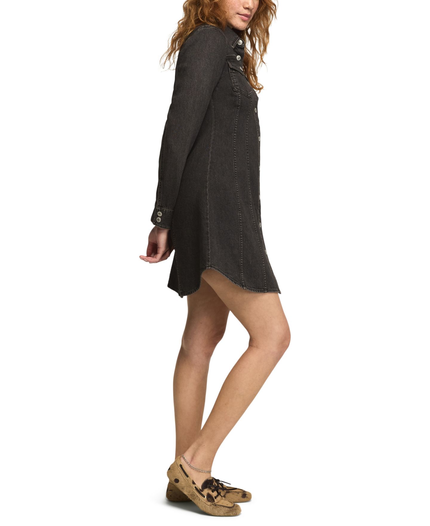 Женское платье Lucky Brand Long-Sleeve Mini Denim Shirt Dress, цвет: Чёрный дымчатый варёный — фото 4