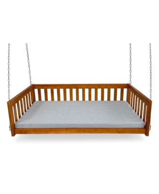 6 Ft Solid Wood Porch Swing Bed with Cushioned Seat, Outdoor Hanging Daybed Swing for Patio, Porch and Backyard Relaxation