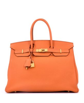 Birkin 35 Leather Handbag with Gold-Tone Hardware, 13.5" W x 10" H x 7" D