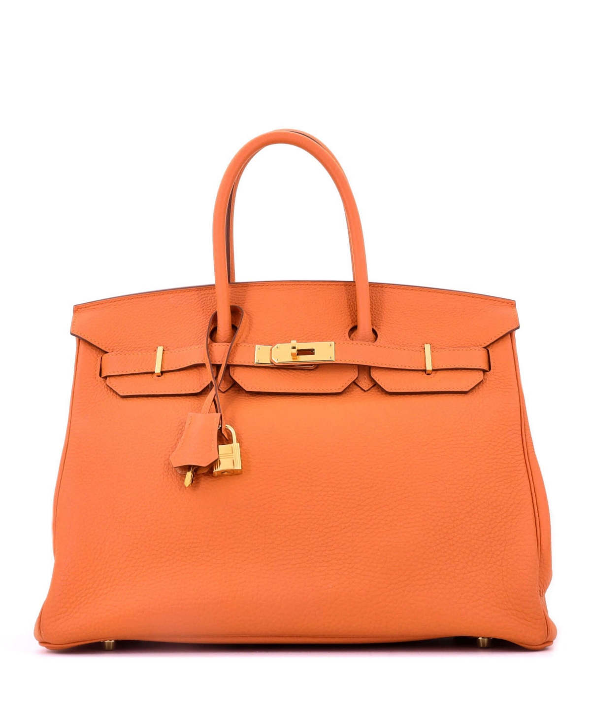 Pre-Owned HERMES Birkin 35 Leather Handbag with Gold-Tone Hardware, 13.5" W x 10" H x 7" D - Orange