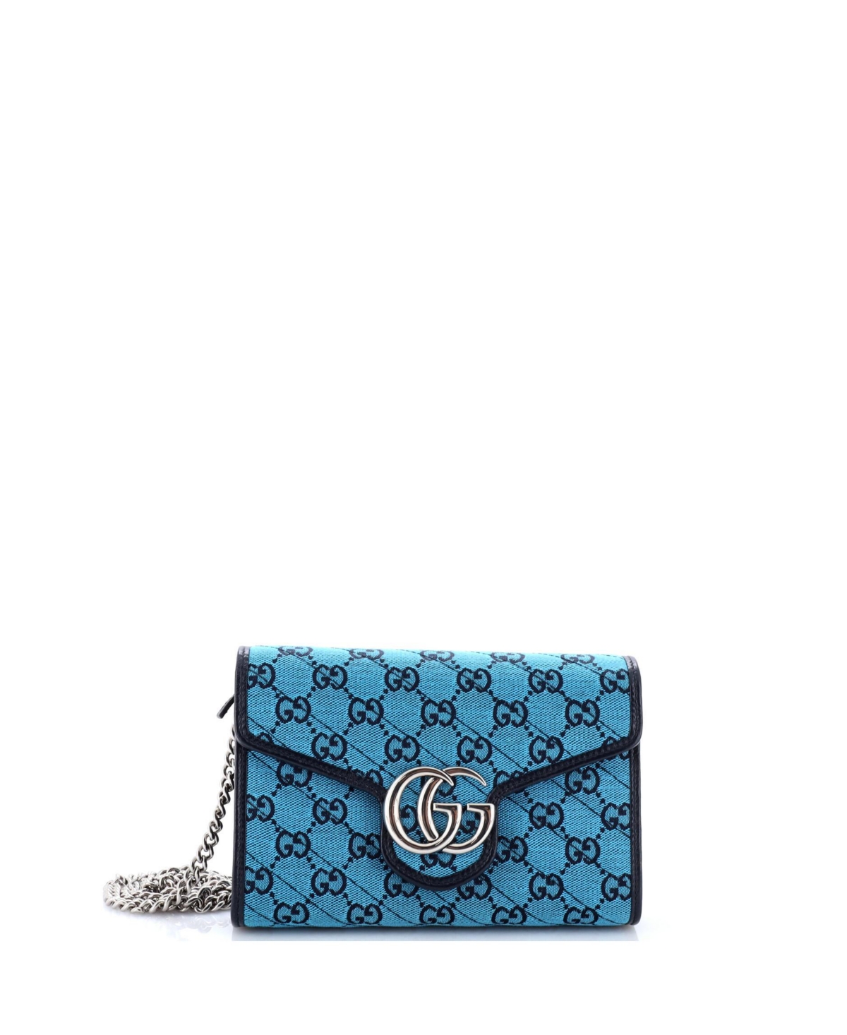 Pre-Owned Gucci Gg Marmont Diagonal-Quilted Mini Crossbody Wallet - Blue