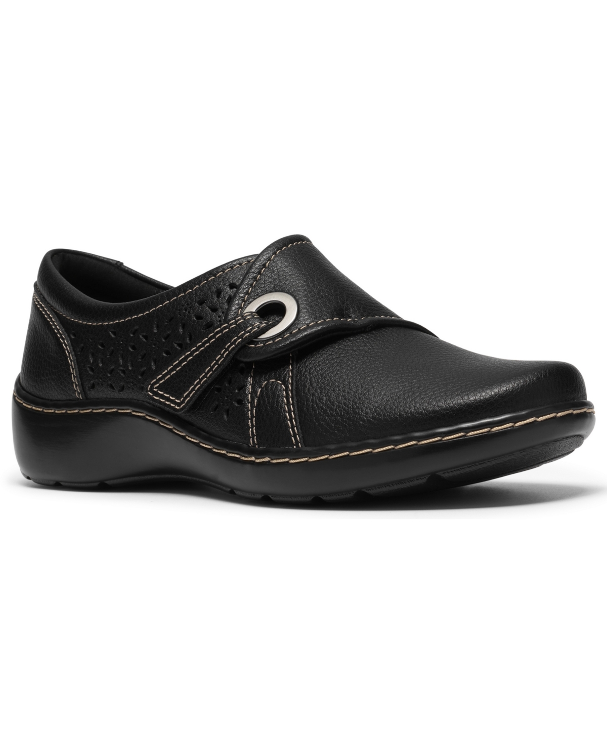 Clarks Women's Cora Teagan Perforated Leather Mary Jane Flats - Black Leather