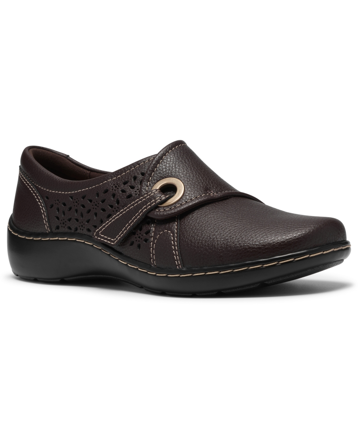Clarks Women's Cora Teagan Perforated Leather Mary Jane Flats - Brown Leather