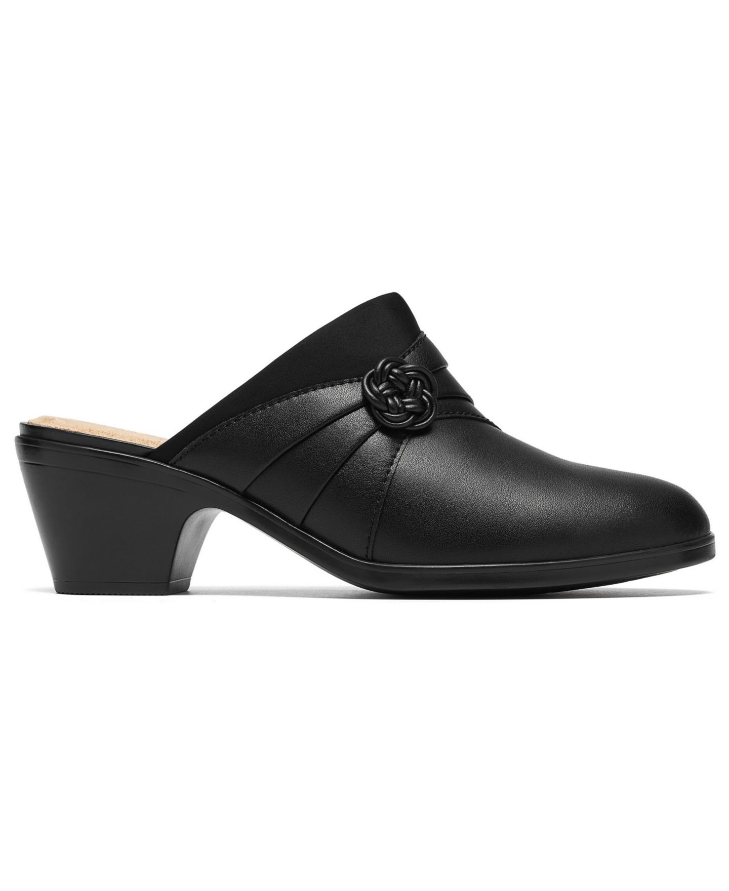Женские сабо Clarks Emily2 Eliza Block Heel Leather Mules, цвет: Чёрный кожаный — фото 2
