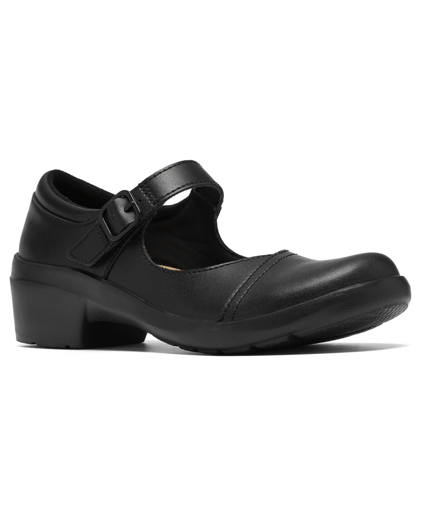 Женские балетки Clarks Angie Jane Mary Jane Arch-Support Round Toe Flats, цвет: Чёрный кожаный — фото 1
