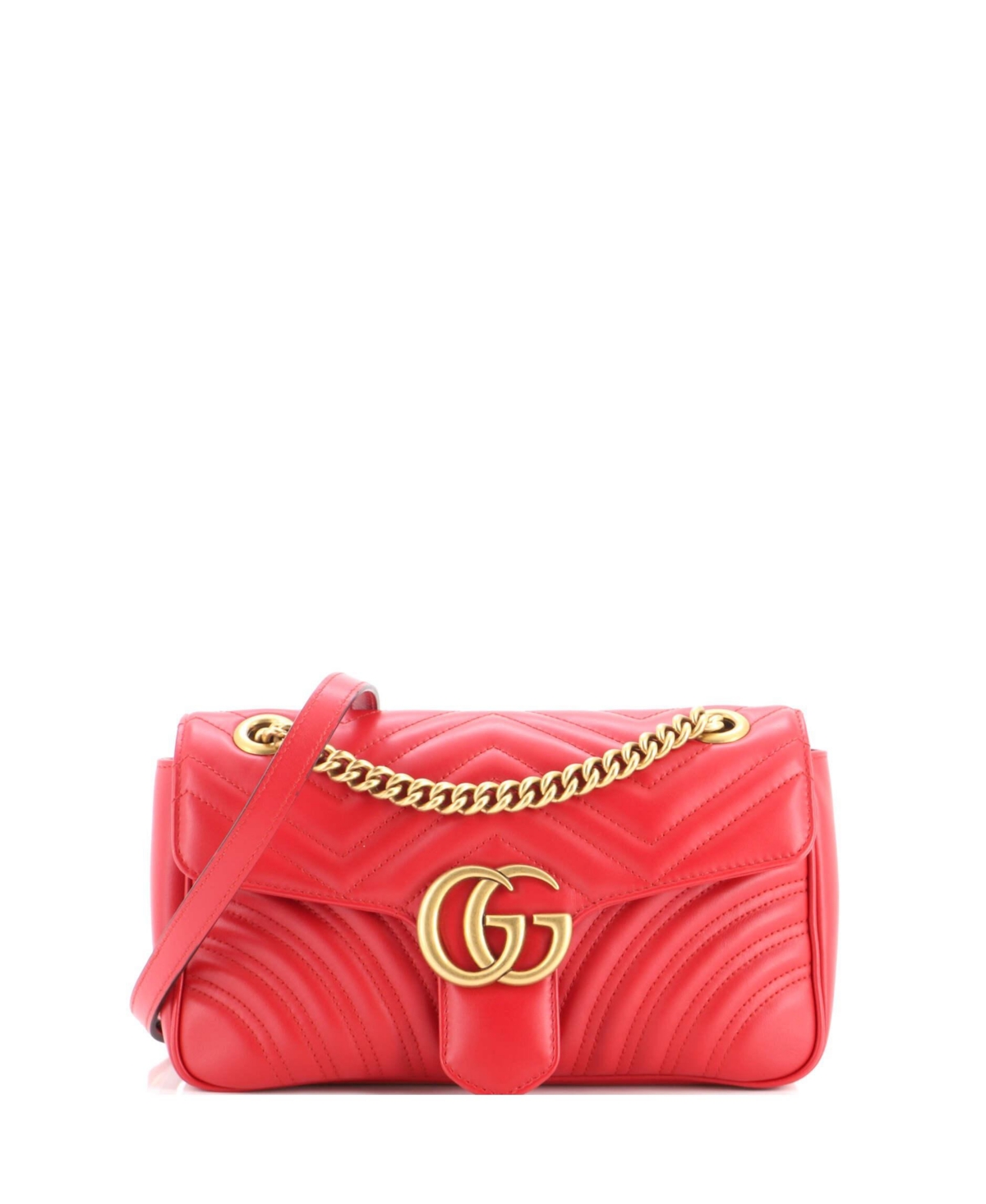Pre-Owned Gucci Small Gg Marmont Flap Bag Matelasse Leather - Red