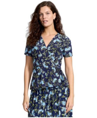 Women's Short-Sleeve V-Neck Peplum Blouse