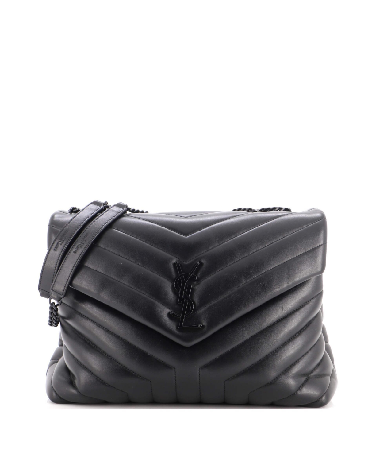 Pre-Owned Saint Laurent Medium Loulou Shoulder Bag Matelasse Chevron Leather - Black