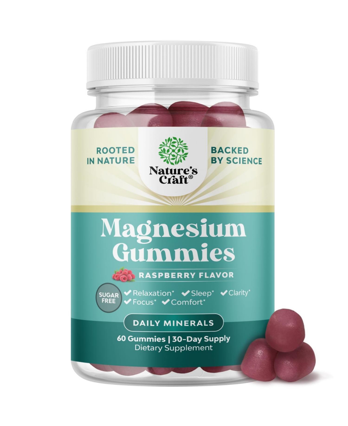Nature's Craft Magnesium Citrate Gummies, Raspberry Flavor, Sugar Free, 60 Count