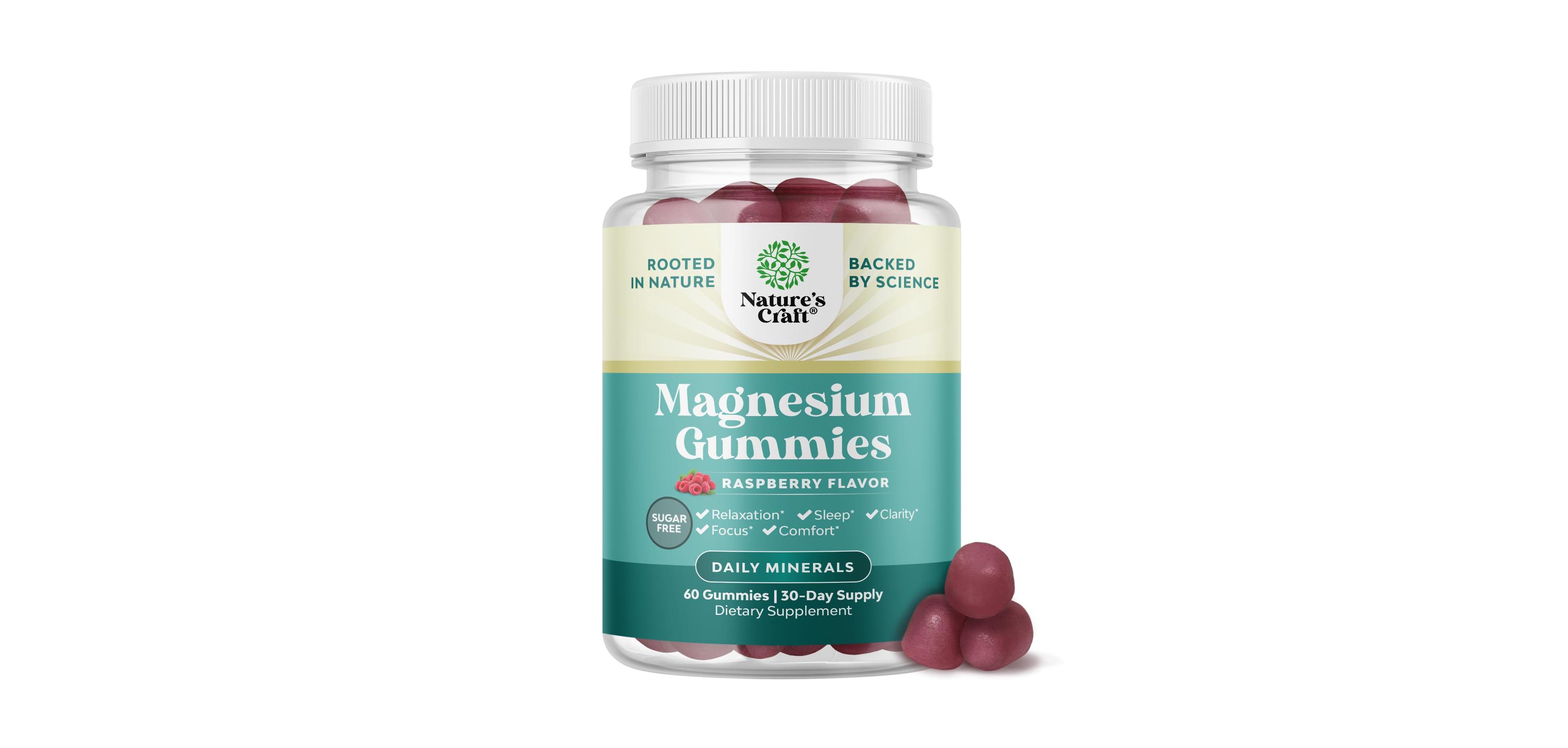 Nature's Craft Magnesium Citrate Gummies, Raspberry Flavor, Sugar Free, 60 Count