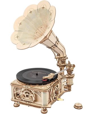 3D Wooden Puzzles Gramophone DIY Mechanical Model Kit Replica Record Player Support 7" 10" Vinyl Building Gift Hobbies for Adults Home Decor