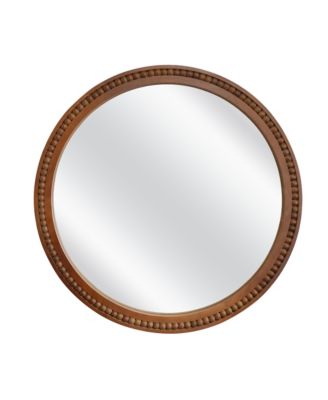 30 x 30 Inch Round Wall Mirror with Beaded Solid Wood Frame Rustic Farmhouse Decor for Entryway Bathroom Living Room