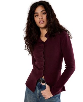 Women's Long-Sleeve Fitted Ruched-Pleat Knit Top