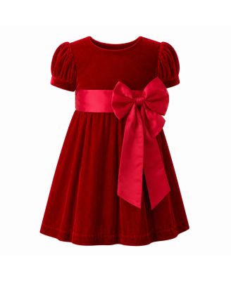 Toddler Girls' 2T-5T Crushed Velvet Puff-Sleeve Bow Dress