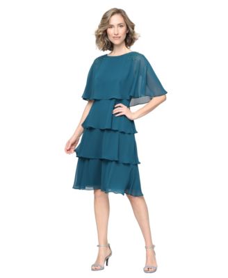 Women's Beaded Tiered Short-Sleeve Dress