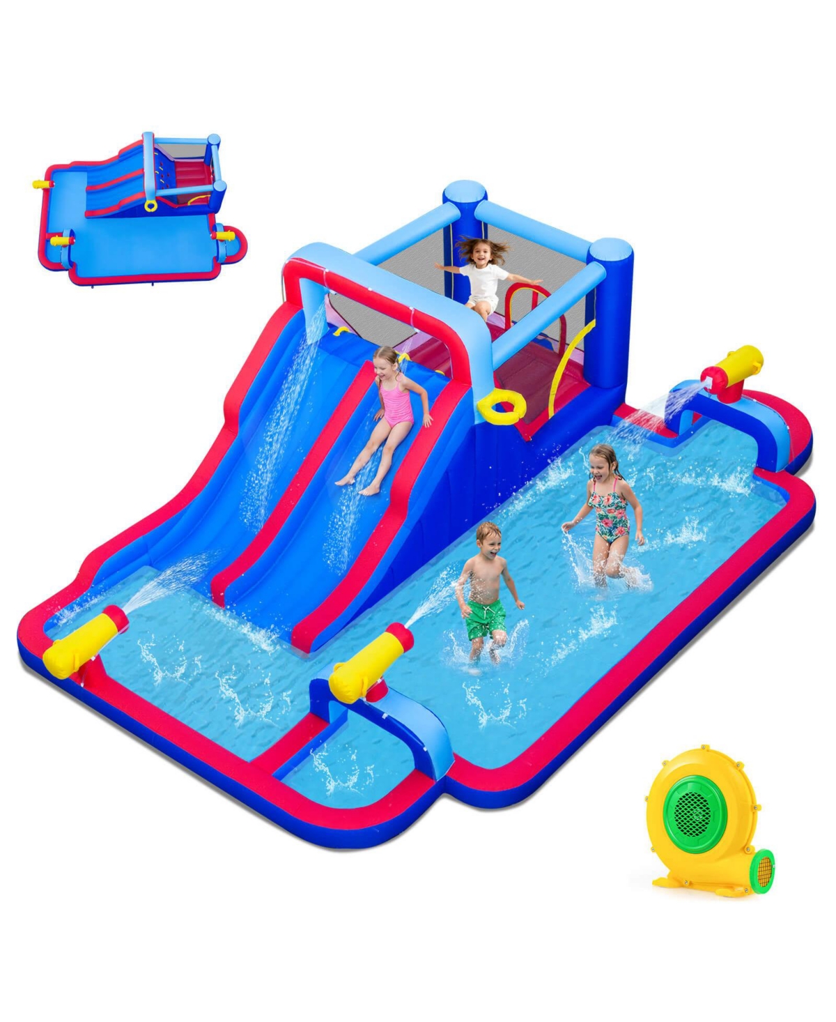 Inflatable Water Slide Park Kids Bounce House Climbing Jumping without Blower - Purple