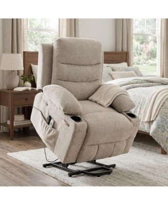 Power Lift Recliner Chair for Seniors with Massage, Lumbar Heat, Cup Holders, Side Pockets for Living Room