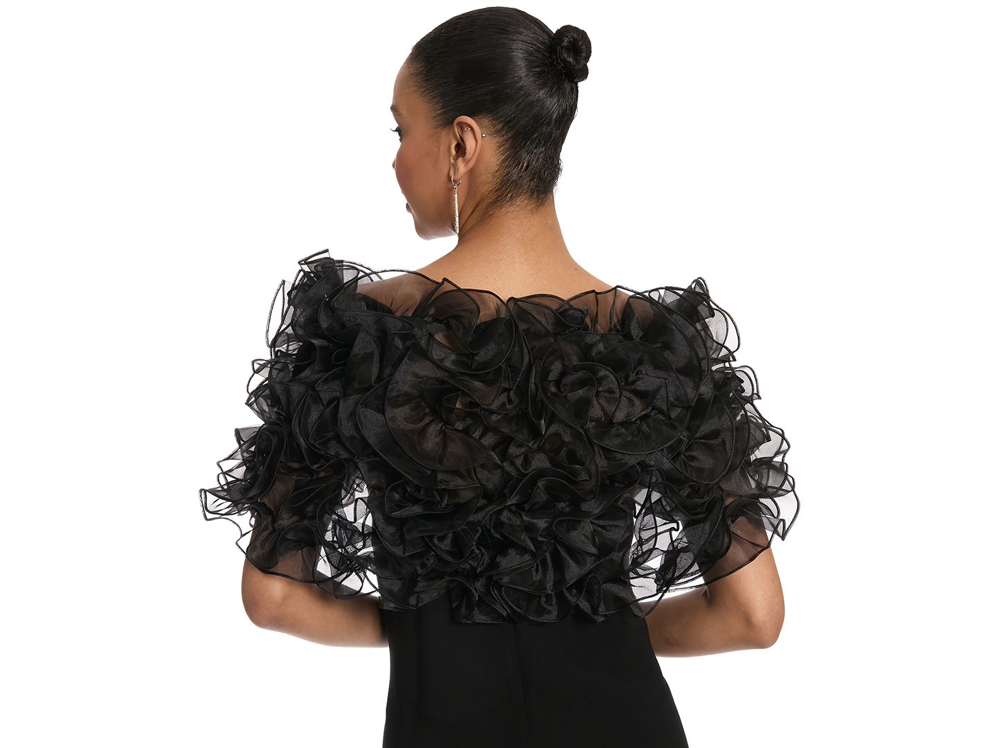 Женские куртки Muse Chandra Organza Ruffle Off-Shoulder Shawl, цвет: Чёрный — фото 3