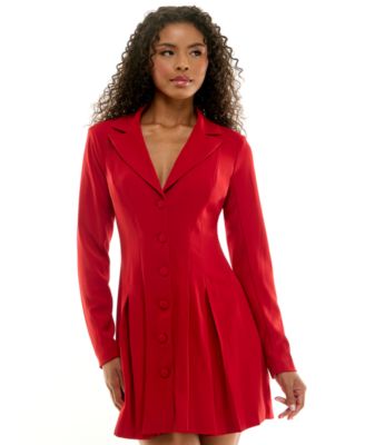 Juniors' Collared Long Sleeve Suit Jacket Dress