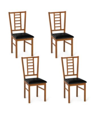 Faux Leather Upholstered Dining Chairs Set of 4 with Slatted Backrest