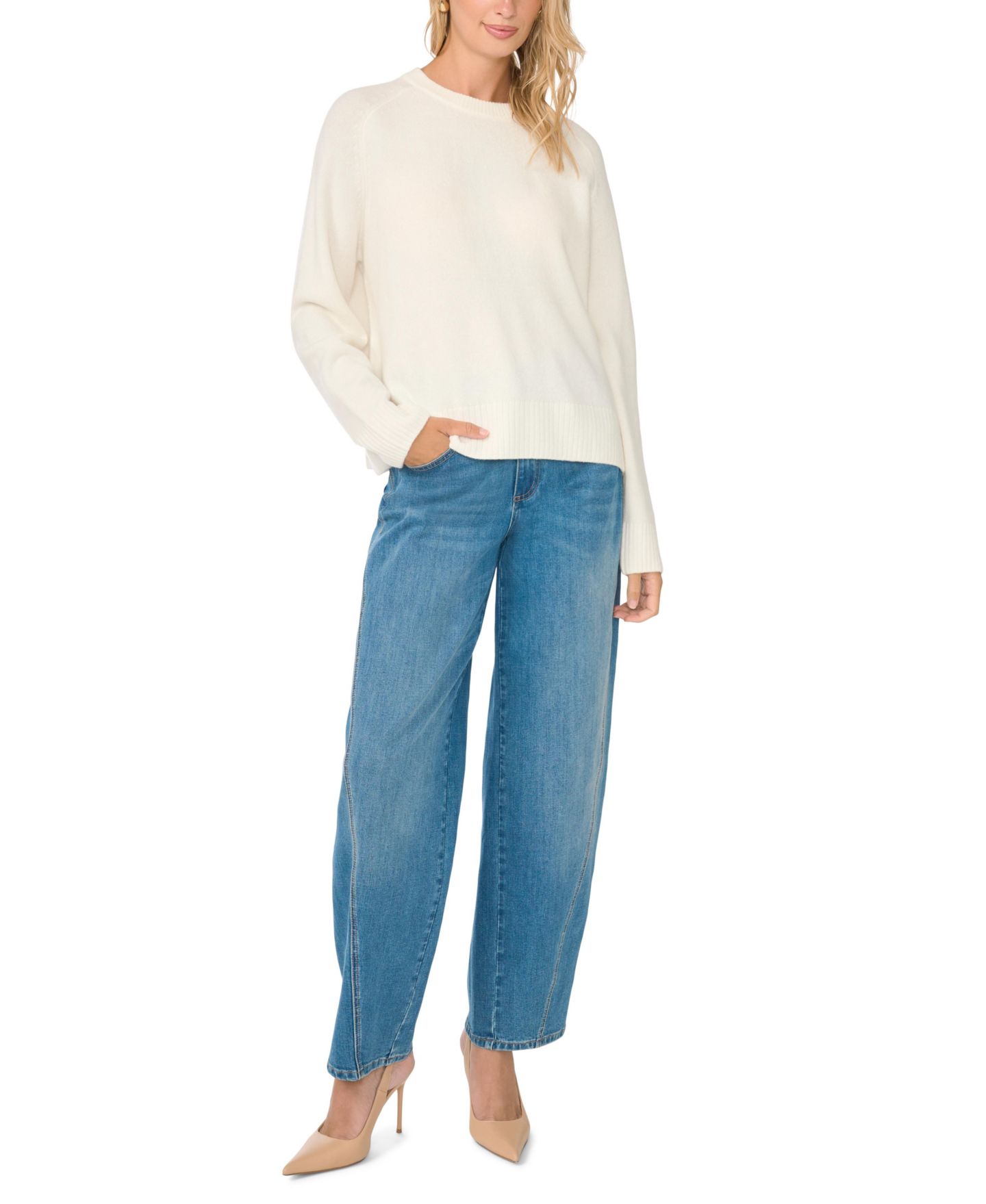 Женский свитер Vince Camuto Saddle Shoulder Crewneck Loose Long-Sleeve, цвет: Состаренный белый — фото 2